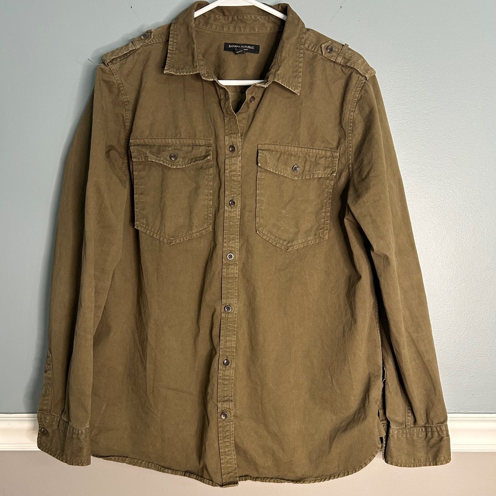 Banana Republic Dillon Shirt womans Large brown‎ Utility Long sleeve button up